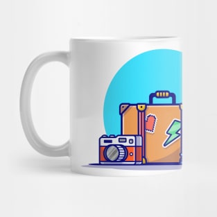 Suitcase, Camera, Book And Coffee Cartoon Vector Icon Illustration Mug